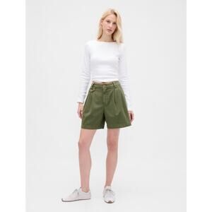 GAP 6" Mid Rise Twill Pleated Trouser Shorts Olive Green Women’s 6 Bermuda Soft